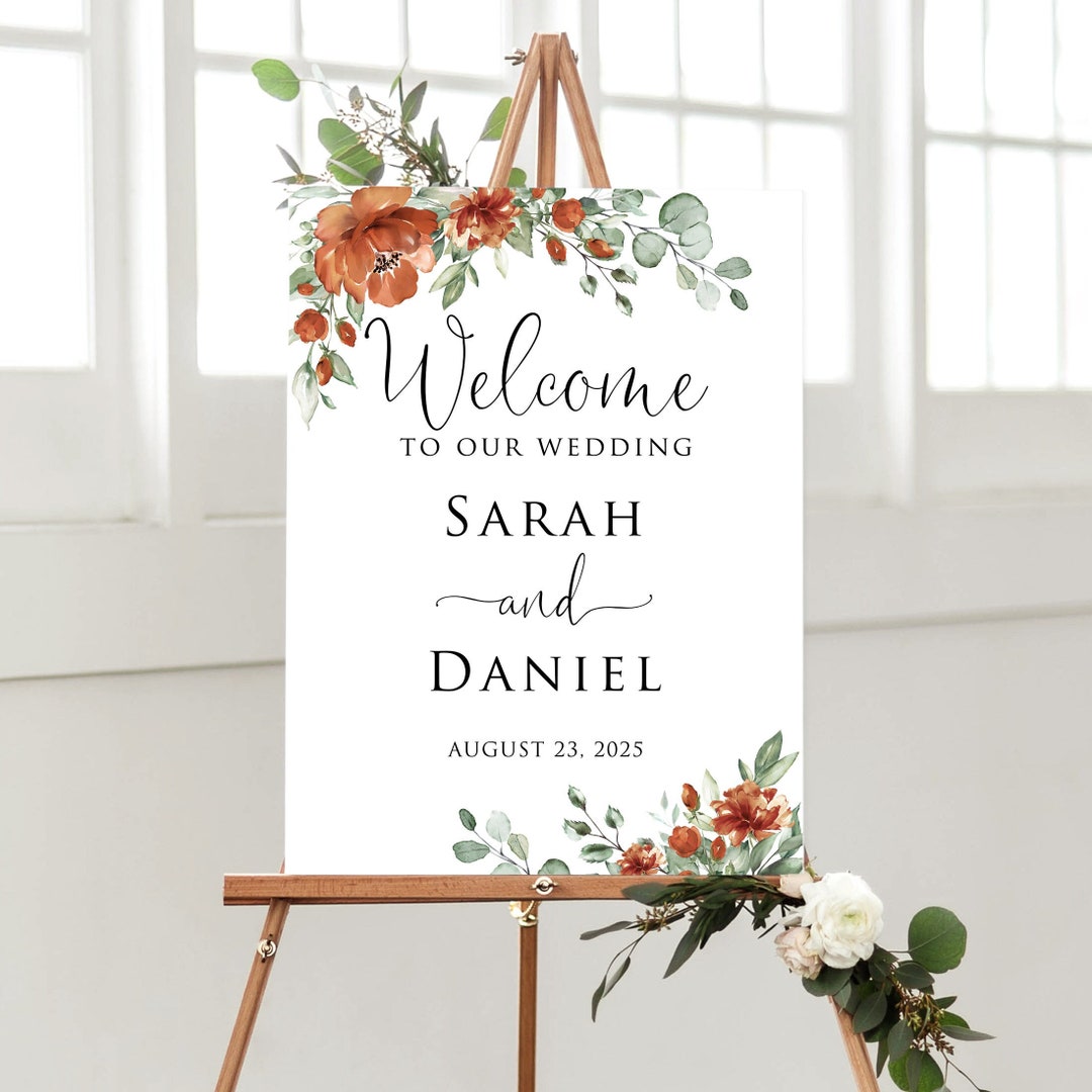 Burnt Orange Wedding Welcome Sign, Terracotta Wedding Welcome Sign