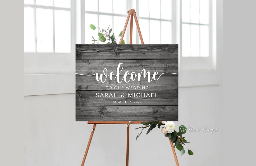 Gray Sign Template Rustic Gray Wedding Welcome Sign, Rustic Gray Wedding Wedding Sign ...