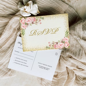 Hiszpańska RSVP Postard, Różowa Karta RSVP, Ślubna Karta RSVP, Rocznicowa Karta RSVP, Dodatkowe karty, W1663-2