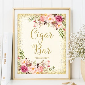 Plaque de bar à cigares, plaque de cigares de mariage, plaque de cigare imprimable, ivoire, rose blush, or, W23