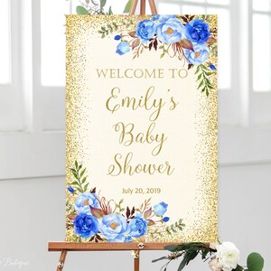 Baby Shower Welcome Sign, Ivory Welcome to Baby Shower Sign, Large Welcome Sign, Printable Welcome Sign, Blue, Gold, BS80