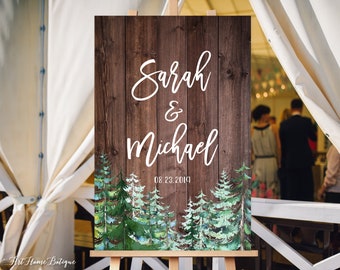 Forest Wedding Welcome Sign, Rustic Winter Wedding Sign, Pine Forest Wedding Welcome Sign, Woodland Wedding Sign, Digital File, W603