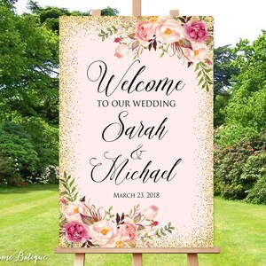 Welcome Wedding Sign, Welcome To Our Wedding Sign, Blush Pink Large Welcome Sign, Wedding Signs Printable, Printable Welcome Sign, W-90