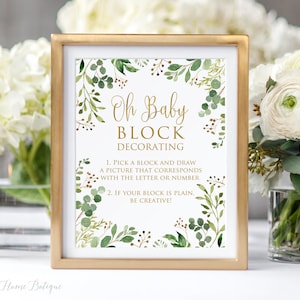 Oh Baby Block Decorating Sign, Decorate a Block Sign, Decorate a Block for the Baby Sign, Greenery, Please sign a block, BS33