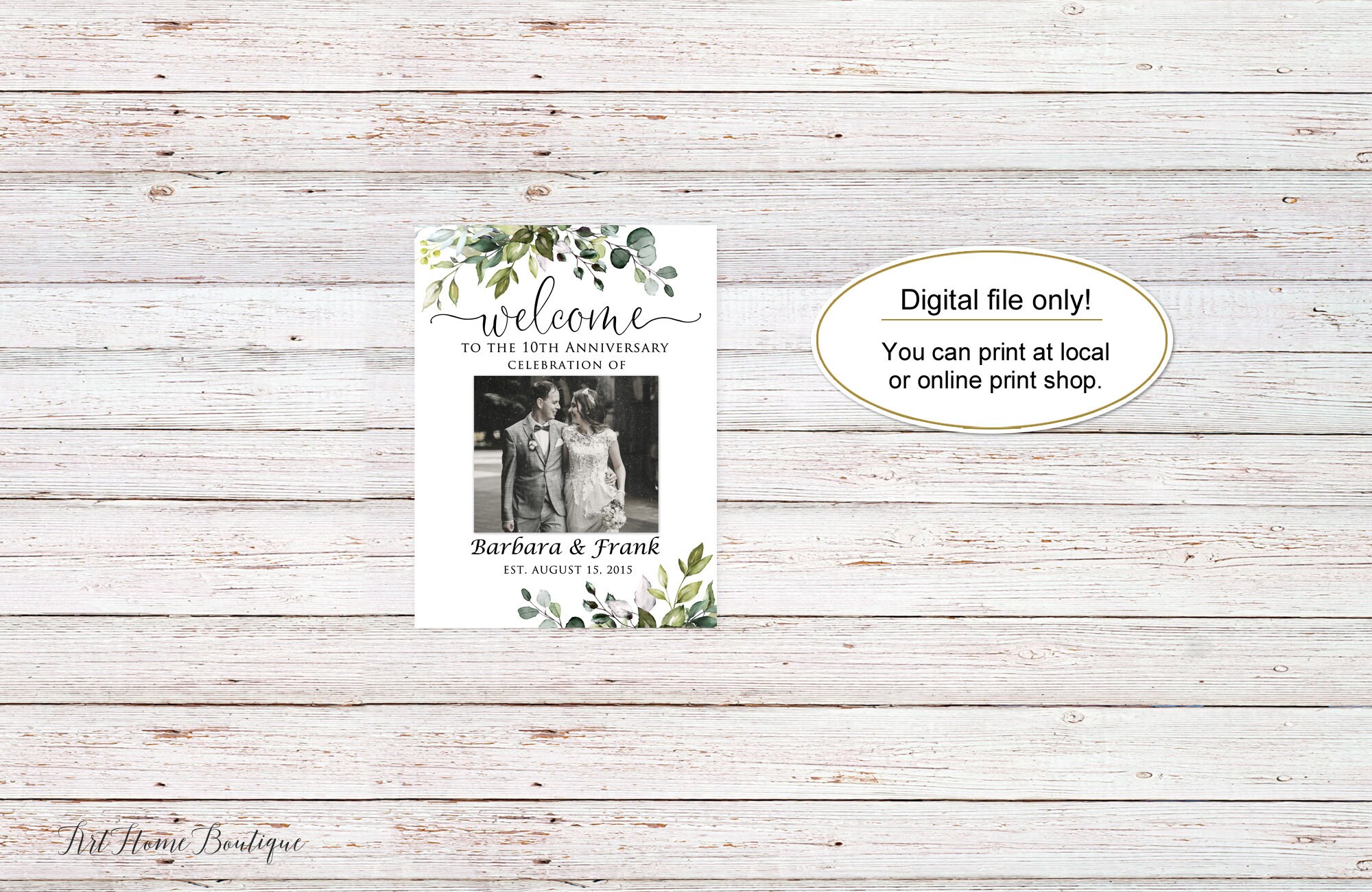 10th Wedding Anniversary Welcome Sign, Photo Anniversary Welcome