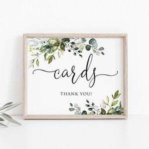 Placa de cartões de casamento botânicos, placa de cartões de casamento com vegetação, placa de cartões de eucalipto, arquivo digital, W1124