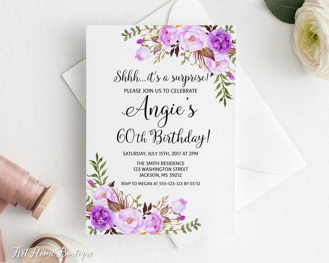 Surprise 60th Birthday Invitation Any Age Women Birthday | Etsy
