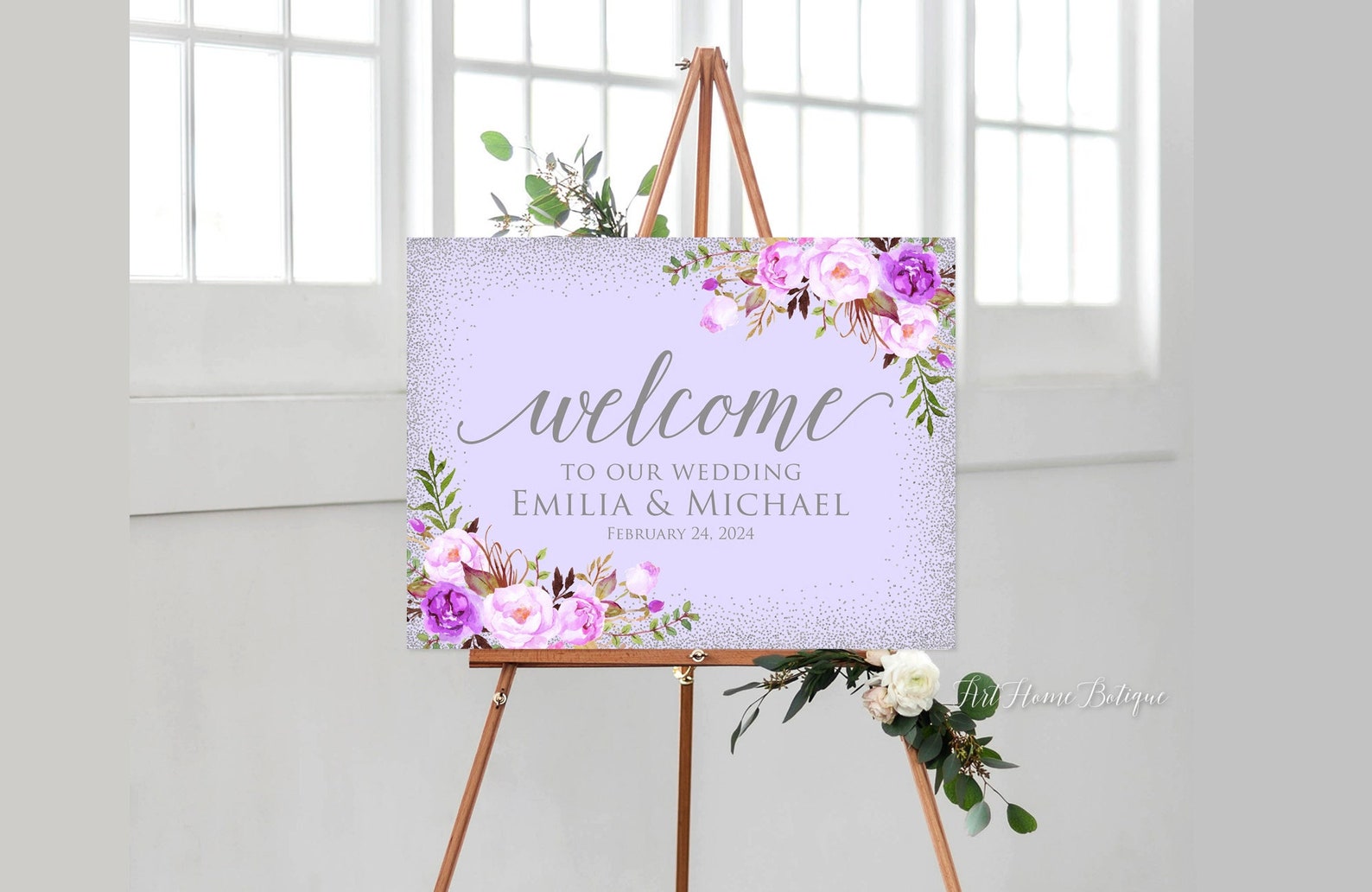 W31 Sign Silver Purple Wedding Welcome Sign, Welcome to Our Wedding Sign, Purple ...