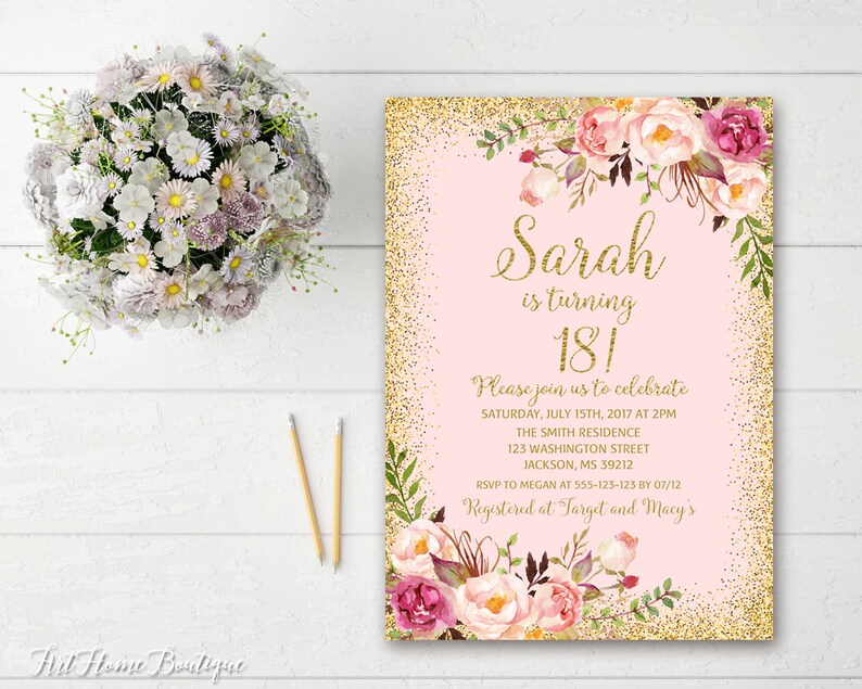 18th Birthday Invitation Any Age Women Birthday Invitation Etsy