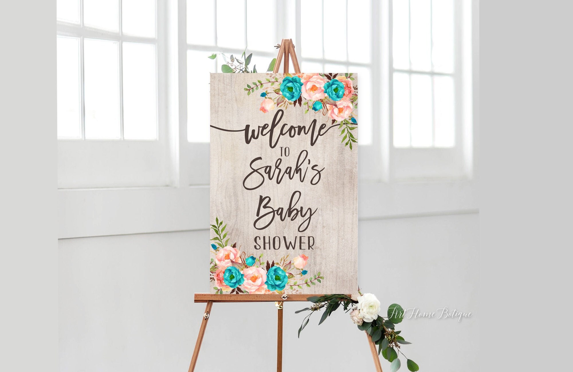 Garden Baby Shower Welcome Print Printable Welcome Sign Girl Baby Shower Decorations Coral Floral Baby Shower Welcome Poster