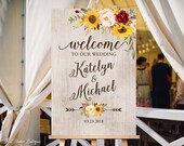 Sunflowers Welcome Wedding Sign, Floral Rustic Wedding Welcome Sign, Welcome To Our Wedding Sign, Sunflowers Welcome Sign, W567