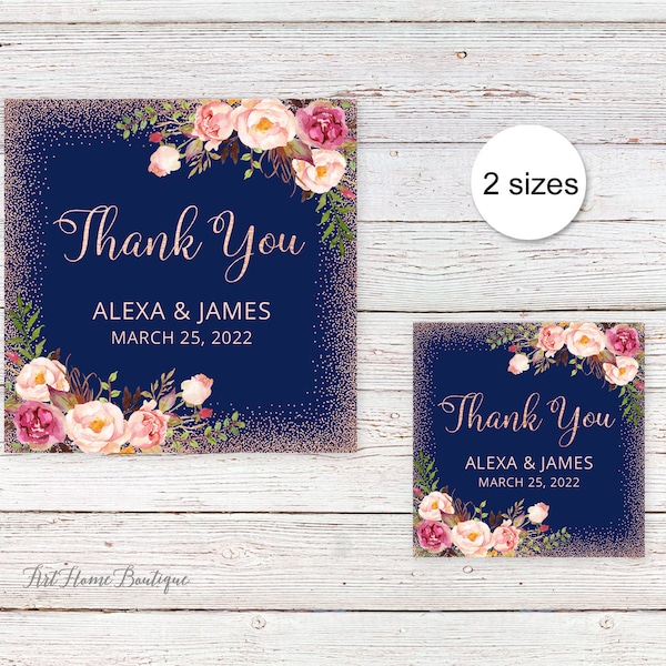 Navy Wedding Favor Tags, NavyThank You Tags, Rose Gold Wedding Favor Tags, W730