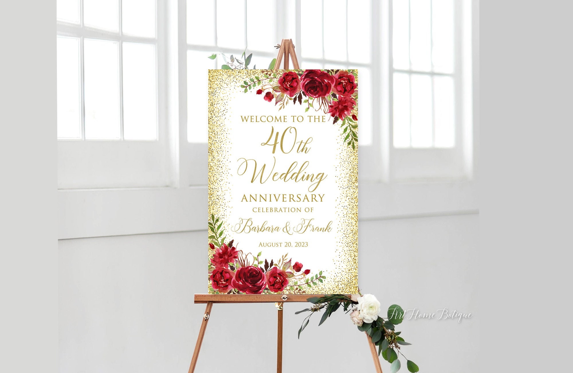40th Anniversary Welcome Sign, 40th Anniversary Decoration, Gold Anniversary  Sign, Ruby Anniversary, Red Roses, Digital File, W1430-5 - Etsy, image size:2000x1300
