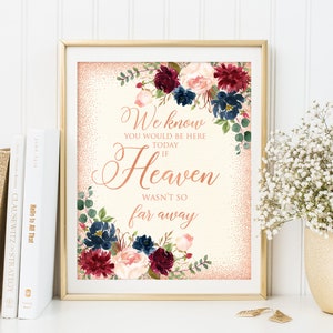 We Know You Would Be Here Today If Heaven Wasn&#39;t So Far Away, Ivory Wedding Sign, Memorial Wedding Sign, In Loving Memory, Burgundy, W537