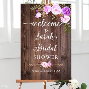 Welkom bord vrijgezellenfeest, welkomstbord vrijgezellenfeest, groot welkomstbord, bloemen welkomstbord, rustiek welkomstbord, paars, W308