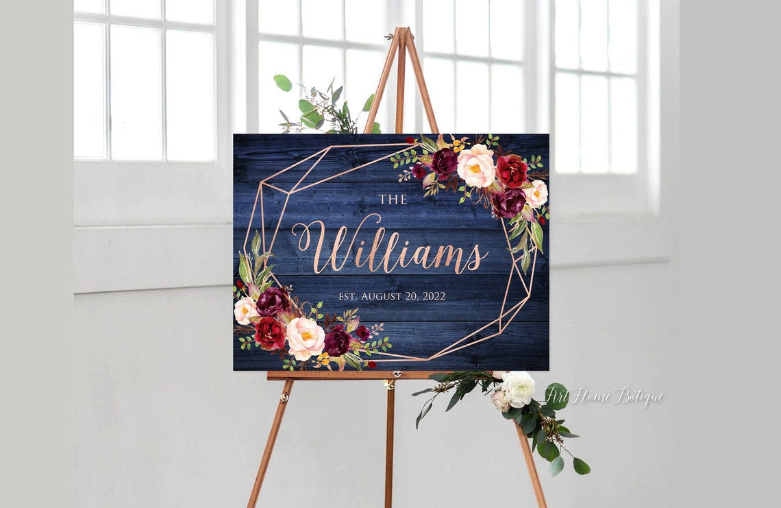 Geometric Wedding Welcome Sign Rustic Navy Wedding Welcome image 1