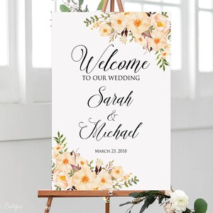 Welcome Wedding Sign, Peach Welcome Wedding Sign, Welcome To Our Wedding Sign, Orange Welcome Wedding Sign Printable, W212