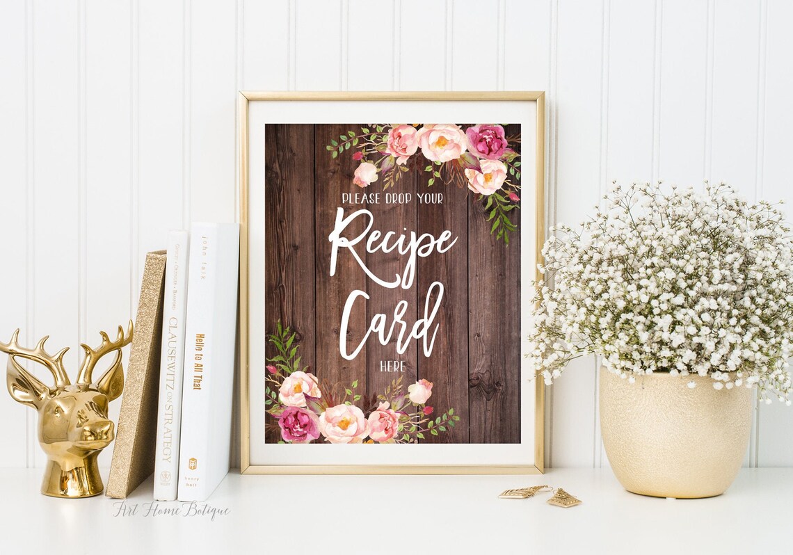 Recipe Card Sign, Recipe Card Bridal Shower Sign, Drop Your Recipe Card ...