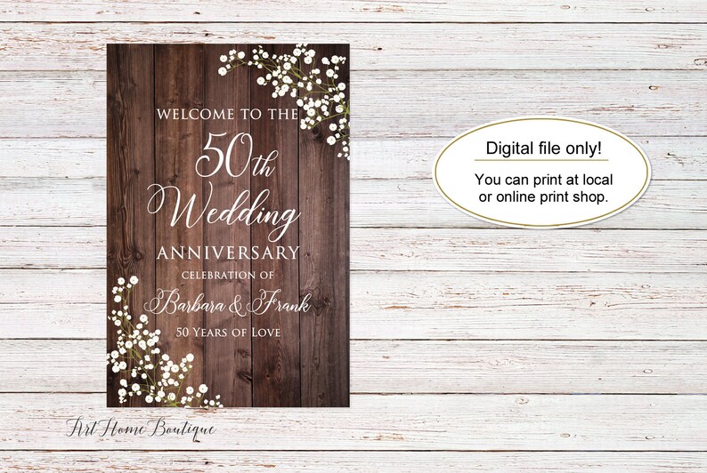 Rustic 50th Anniversary Welcome Sign, 50th Anniversary Decoration, 50 ...