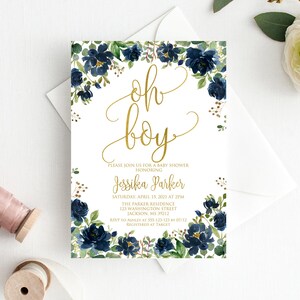 Navy and Gold Baby Shower Invitation, Oh Boy Invitation, W577
