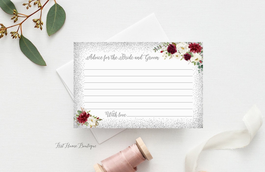 Advice for the Bride and Groom, Advice Card Printable, Burgundy Silver ...