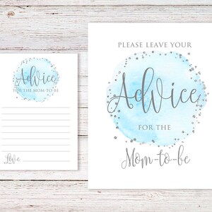 Enseigne et cartes de conseils pour baby shower, veuillez laisser votre avis, baby shower bleu gris, conseils pour la future maman, fichier numérique, # BS050