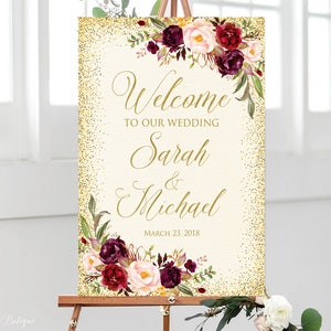 Signo de bienvenida de boda de marfil, bienvenido a nuestro signo de boda, signo de boda de bienvenida, signo de bienvenida grande, Marsala, Borgoña, W271