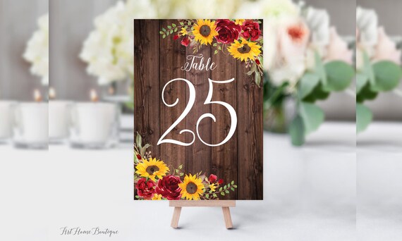 ひまわりのウェディング テーブル番号、素朴なテーブル番号、誕生日の
