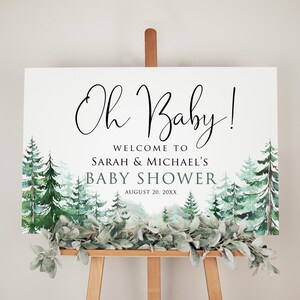 Woodland Baby Shower Welcome Sign, Pine Forest Baby Shower Signage, Winter Baby Shower Decorations, Digital file, W1264-2