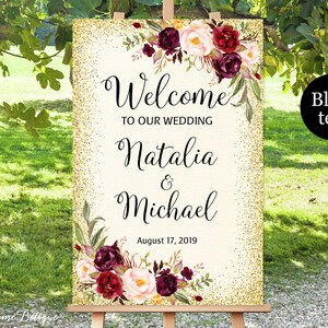 Welcome To Our Wedding-bord, ivoorkleurig welkomstbord, groot welkomstbord, crème trouwborden afdrukbaar, afdrukbaar bord, W-64 zwart