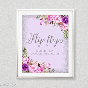Flip Flops Sign, A little treat for your dancing feet, Dancing Shoes Sign, Dancing Feet Sign, Wedding Dance Floor Sign, Purple Silver, W705