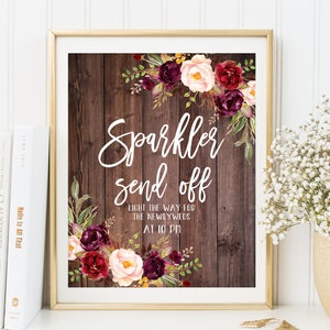 Sparkler Send Off Sign, Rustic Sparkler Send Off Wedding Sign, Sparkler Sign Printable, Burgundy, W86