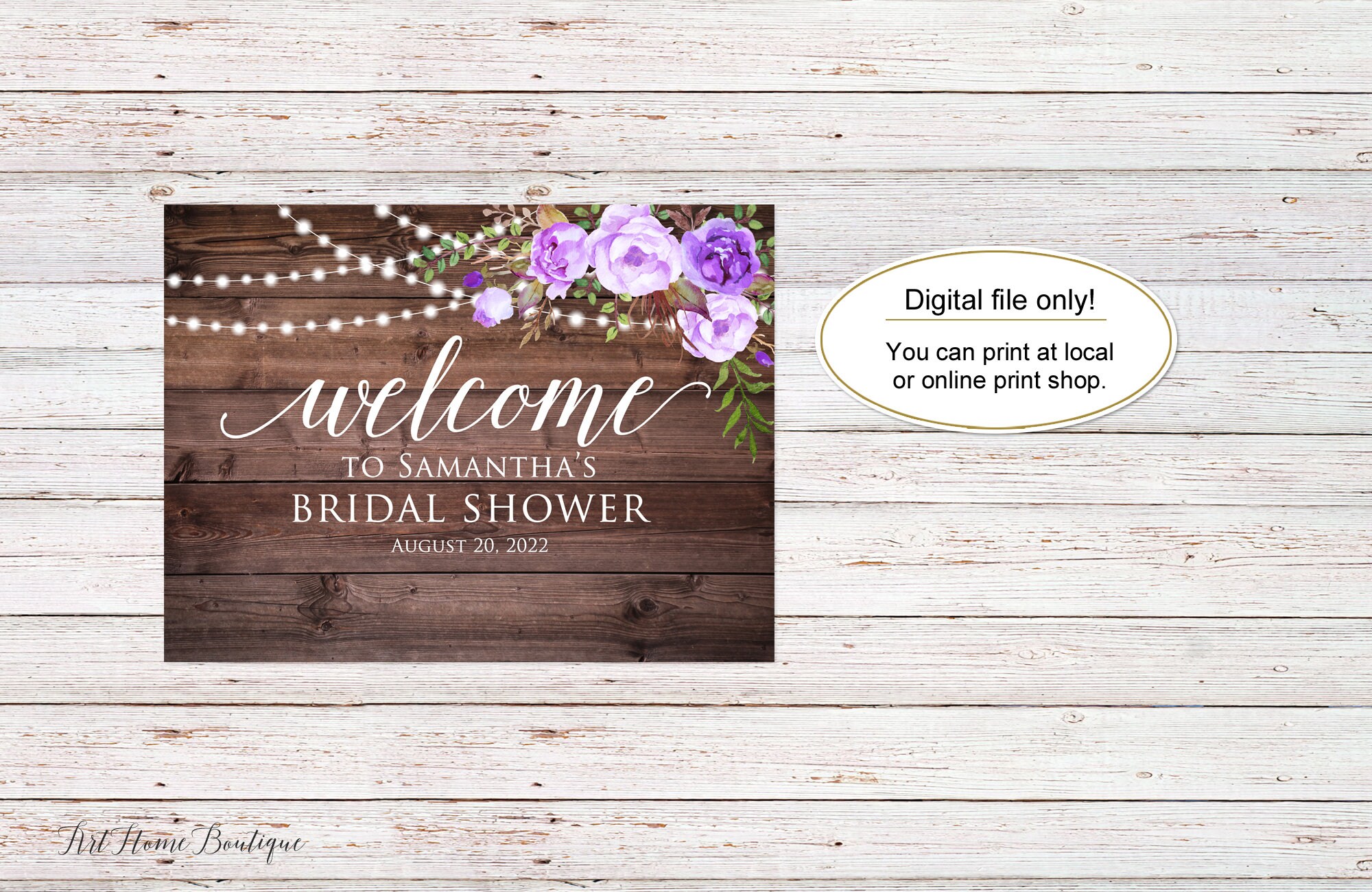 Purple Bridal Shower Welcome Sign, Light Bridal Shower Welcome Sign ...