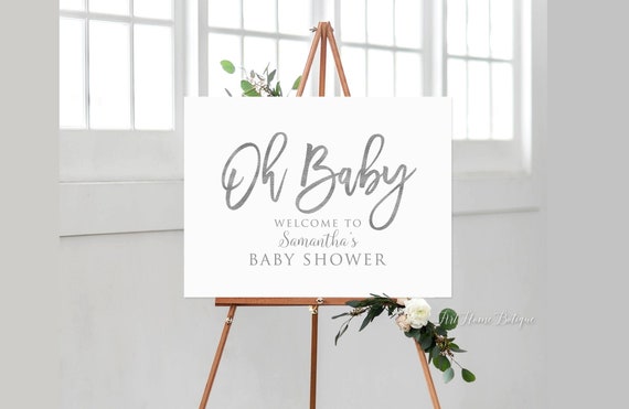 Silver And White Baby Shower Welcome Sign