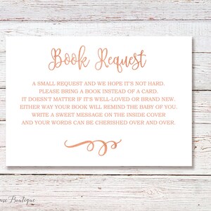 Bring a Book Instead of a Card, Bring a Book Baby Shower Insert, Book Request card, INSTANT DOWNLOAD, Digital file, BS01-RoseGold image 1