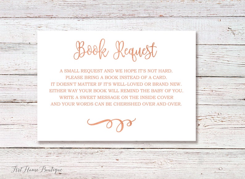 Bring a Book Instead of a Card, Bring a Book Baby Shower Insert, Book Request card, INSTANT DOWNLOAD, Digital file, BS01-RoseGold image 1