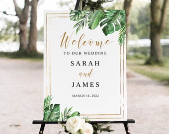 Tropical Wedding Welcome Sign, Geometric Wedding Welcome Sign, Beach Wedding Welcome Sign, Palm Wedding Welcome Sign, Digital File, W1145