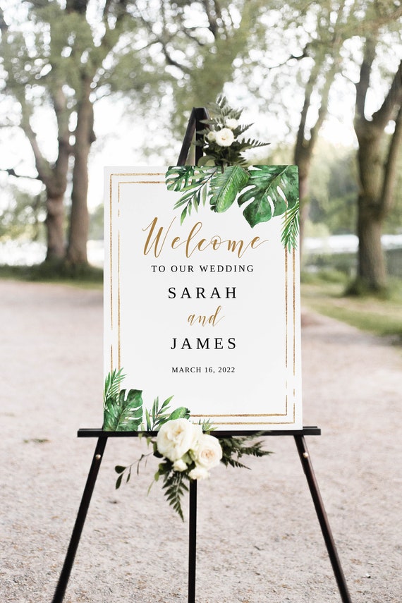 Tropical Wedding Welcome Sign, Geometric Wedding Welcome Sign