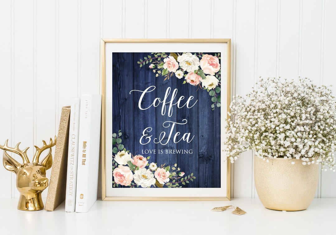 Rustic Navy Wedding Coffee and Tea Sign, Navy Wedding Coffee Bar Sign ...