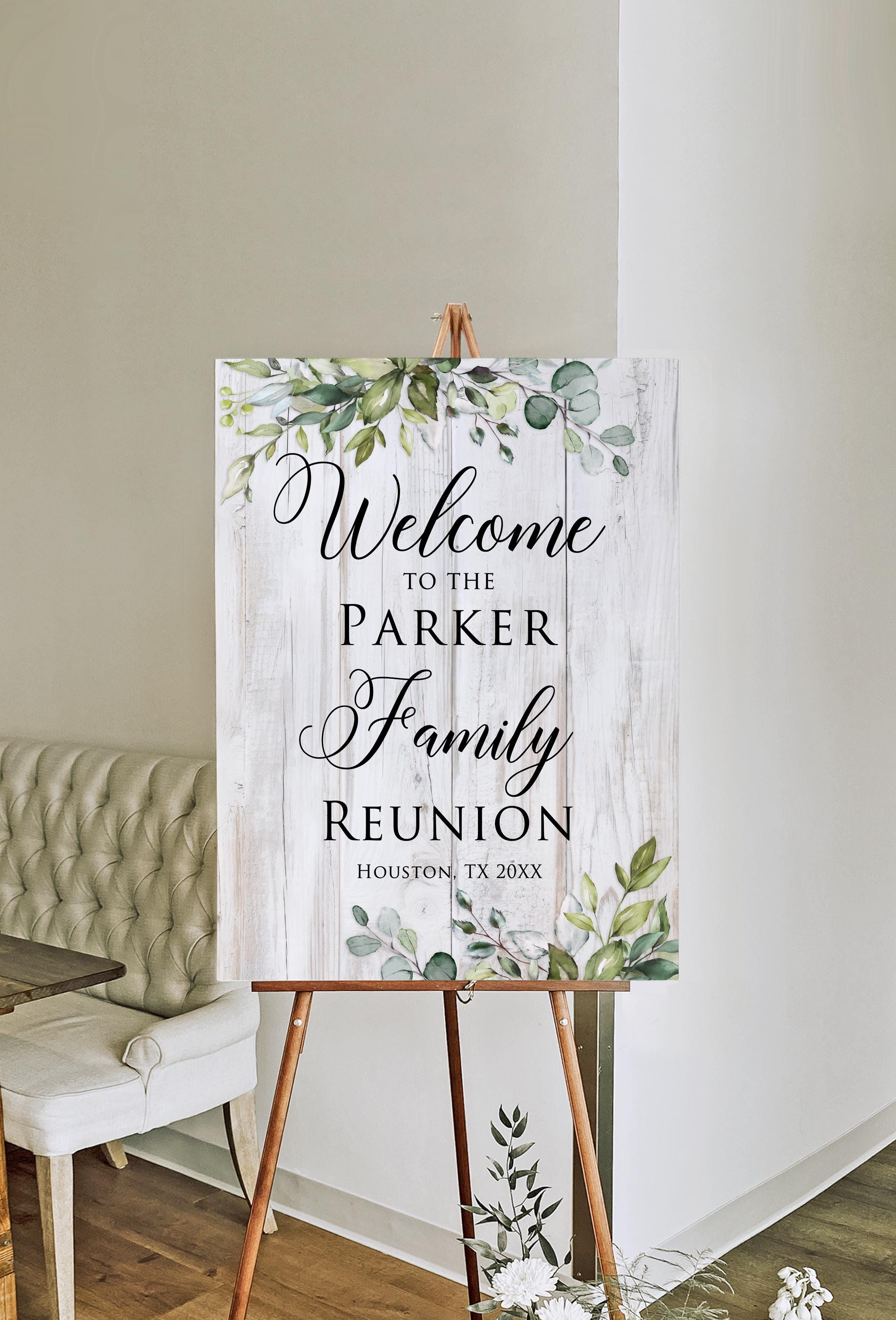 White Rustic Family Reunion Welcome Sign, Greenery Welcome Sign ...