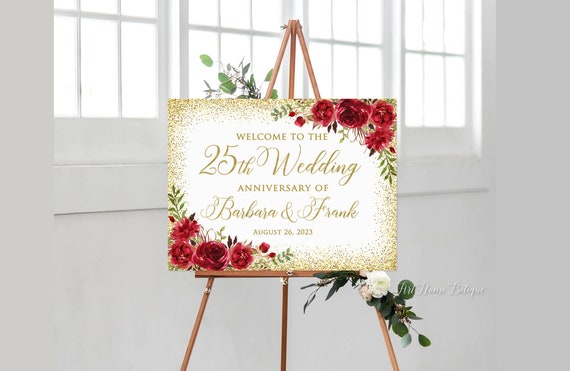 25th Anniversary Welcome Sign, 25th Anniversary Decoration, Gold