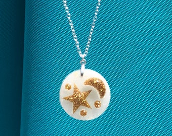 Moon and Star Necklace, Summer Necklace, Beach  Sand Jewelry, Beach Sand, Summer Jewelry, Beach Puerto Rico, From Puerto Rico, Sand Beach