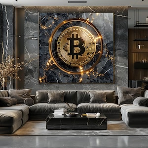 BTC Gold Wall Art | Digital Download Bitcoin Poster | Modern Crypto Print | Trading Office & Living Room Decor | Unframed