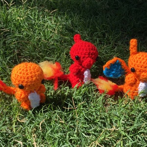 Made to Order - Charmander, Charmeleon, Charizard trio, Pokémon plushies, fire type