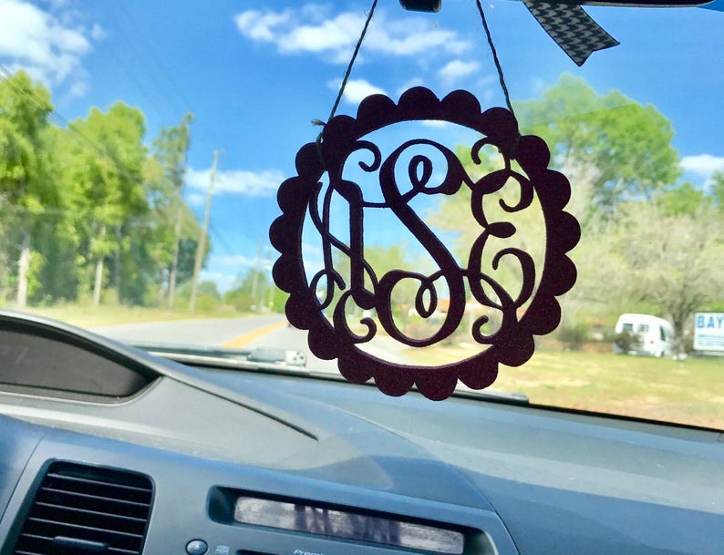 Glitter Monogram Rearview Mirror Car Charm Monogram Vine Etsy