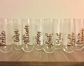 Custom Champagne Glass Decals, Perfect for weddings, bachelorette parties, bridal showers