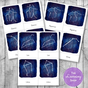 Constellations inspirées de Montessori Cartes et feuilles d'activités en 3 parties