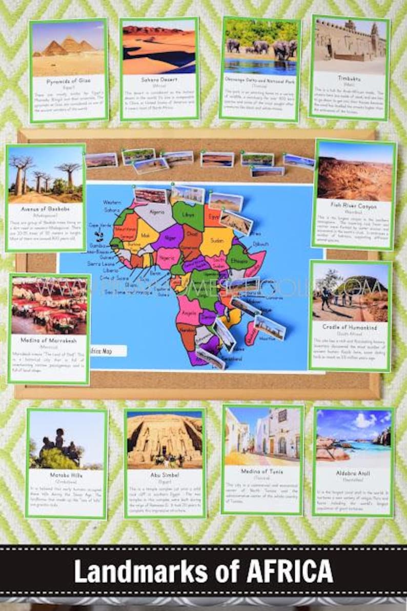 Landmarks of Africa Montessori 3 Part Cards and Fact Cards - Etsy