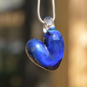 Heart Necklace Charm - Glass Heart Charm - Heart Pendant - Heart Necklace Pendant - Glass Heart Pendant - Silver Fumed Cobalt