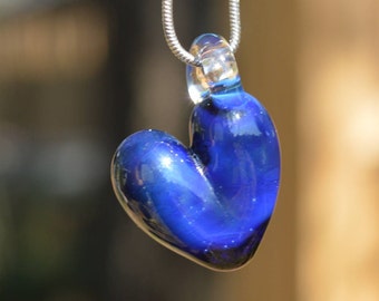 Heart Necklace Charm - Glass Heart Charm - Heart Pendant - Heart Necklace Pendant - Glass Heart Pendant - Silver Fumed Cobalt